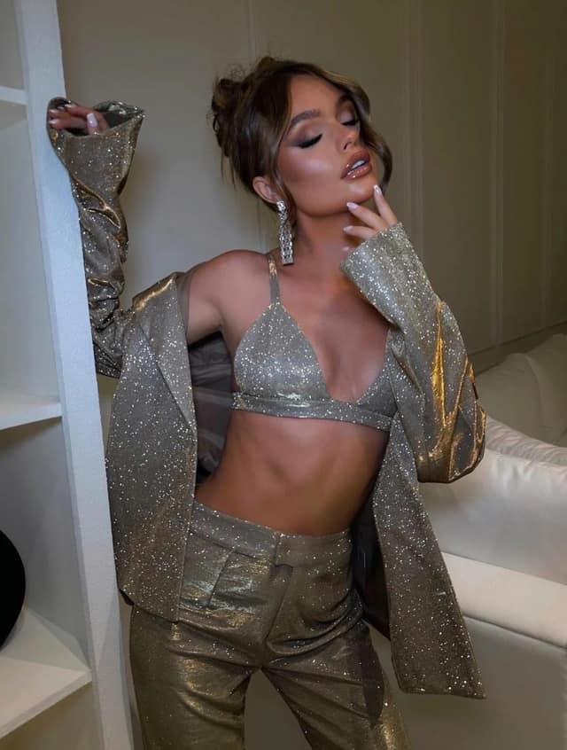 Gold Sparkle Three-Piece Suit Outfit with Bralette