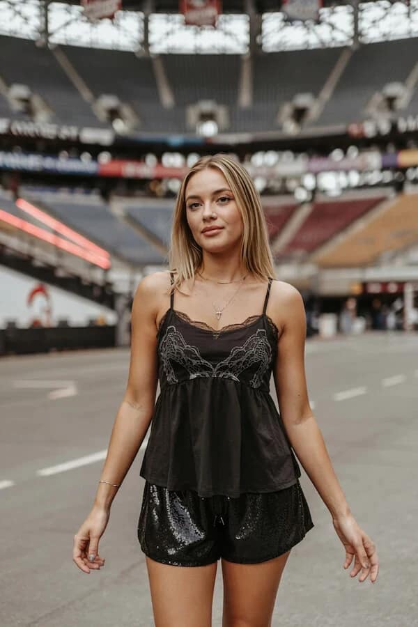 Black Lace Camisole Sequin Shorts Outfit