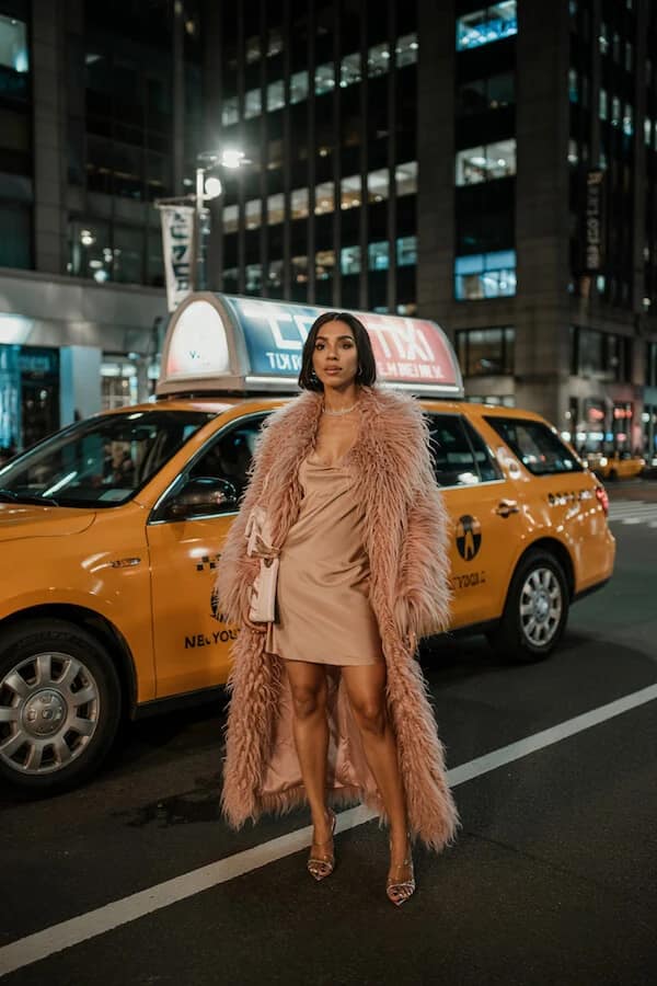 Blush Pink Feather Coat Satin Mini Dress Outfit