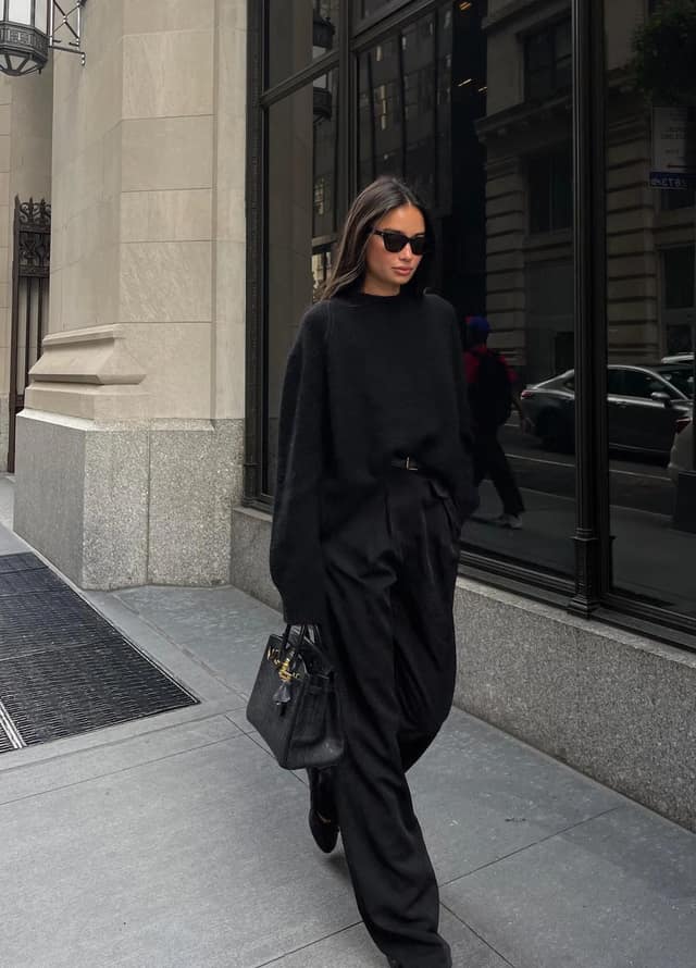 Black Oversized Sweater Wide-Leg Trousers Outfit