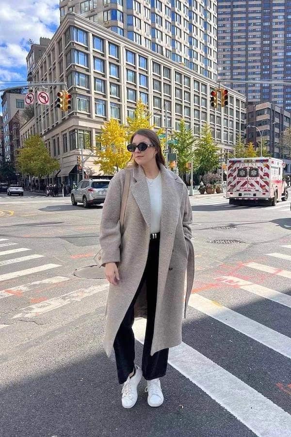 Gray Oversized Coat Outfit with Black Trousers