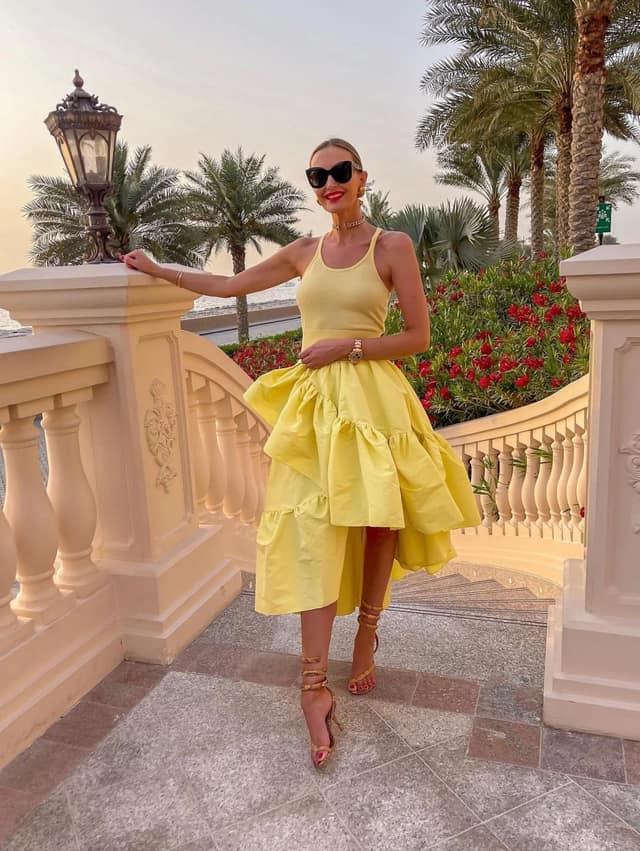 Yellow Tiered Ruffle Midi Dress Resort Outfit