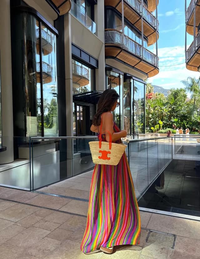 Multicolor Striped Maxi Dress Vacation Outfit