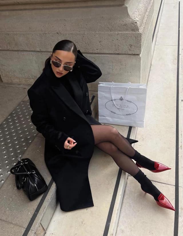 Black Blazer Dress Red Pumps Outfit