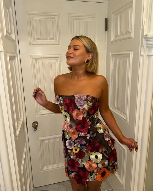 Floral Embroidered Strapless Mini Dress Black Mesh