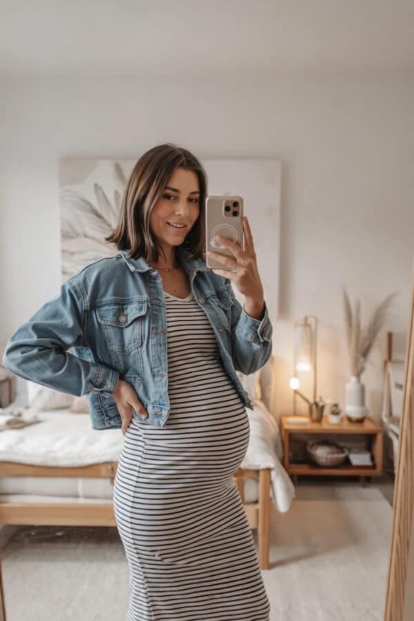 Oversized Denim Jacket Striped Dress Outfit