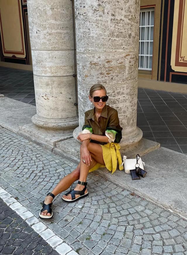Olive Green Shirt Yellow Linen Shorts Summer Outfit