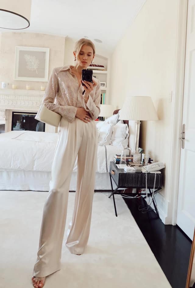 Sequin Shirt Wide-Leg Trousers Party Outfit