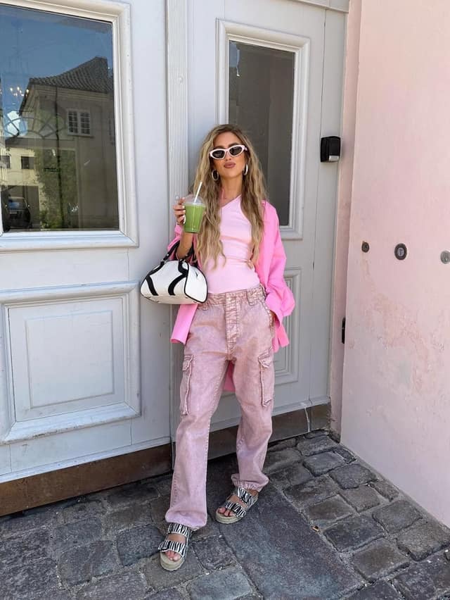 Pink Oversized Shirt Cargo Pants Outfit