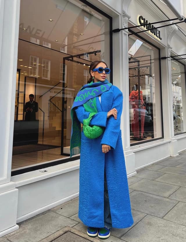 Cobalt Blue Coat with Green Logo Scarf