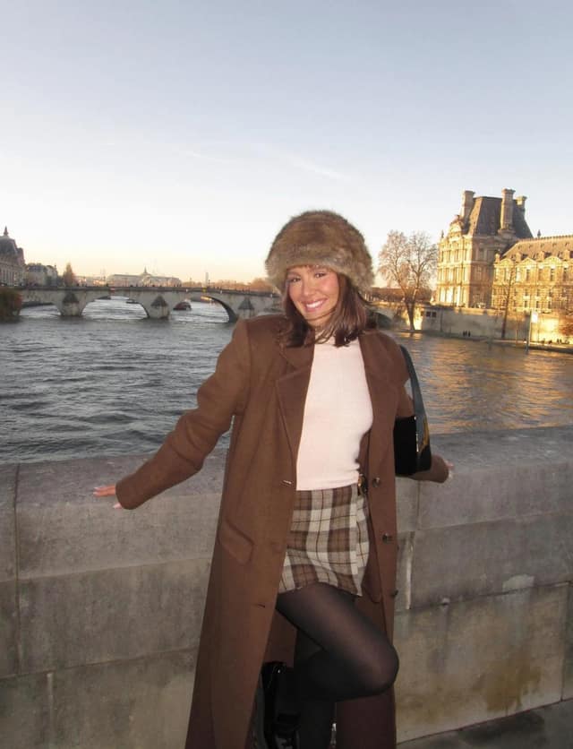 Brown Wool Coat Plaid Mini Skirt Outfit Paris