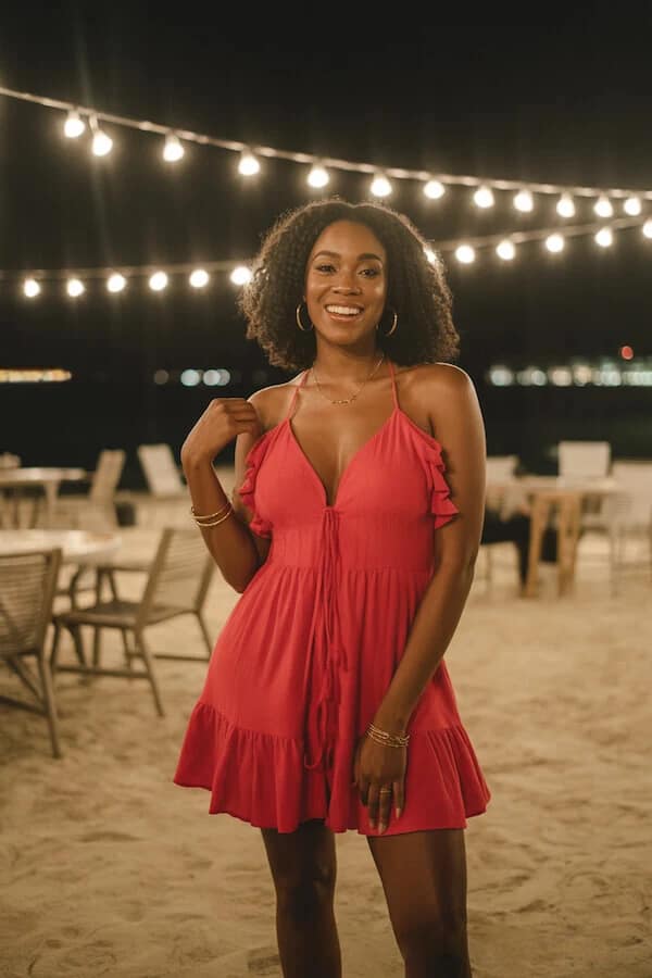Coral Pink Tiered Mini Dress Outfit for Beach Vacation
