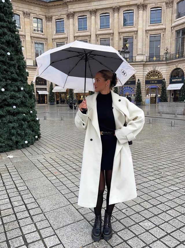 Cream Coat Black Turtleneck Outfit for Winter
