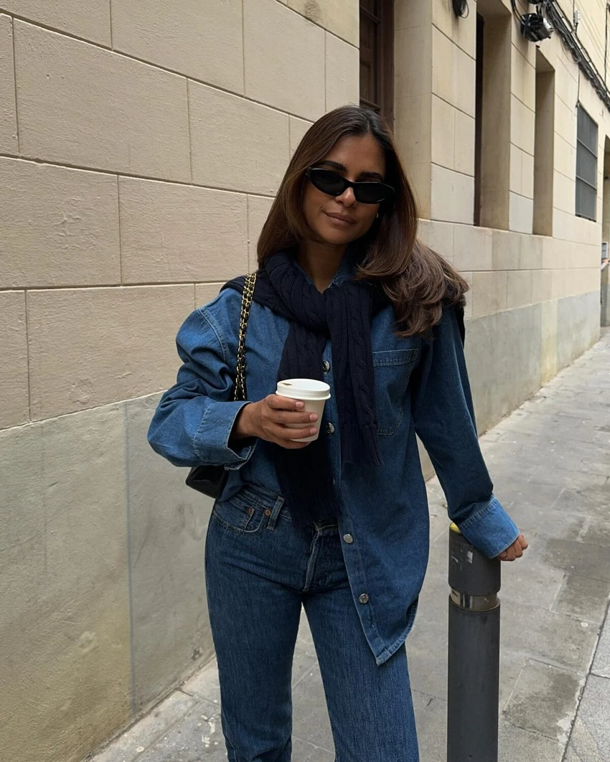 Oversized Denim Shirt Outfit with Straight Leg Jeans