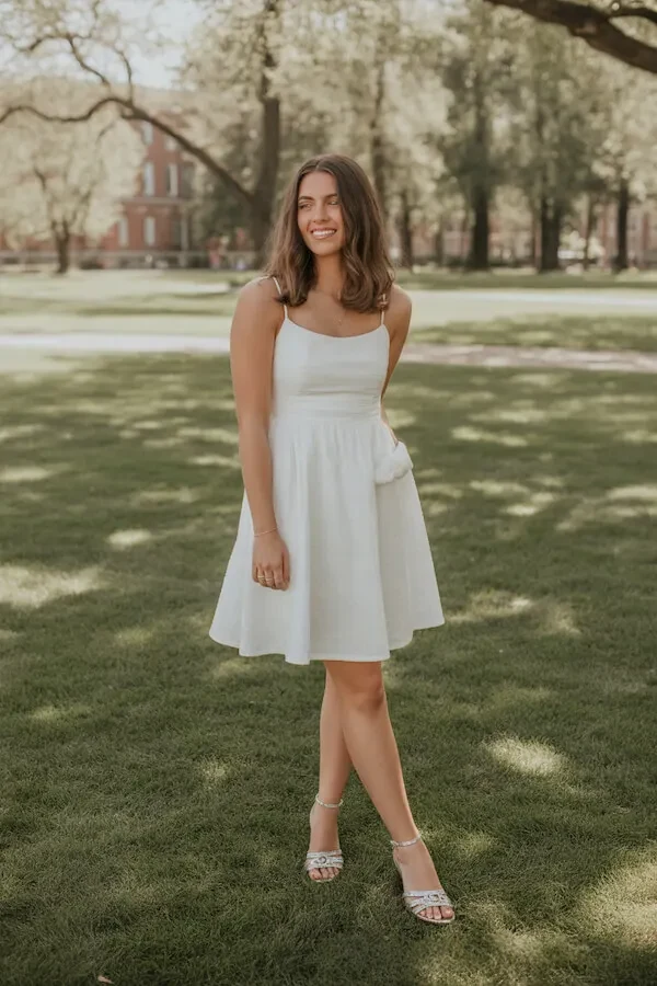 White Fit and Flare Midi Dress with Thin Straps