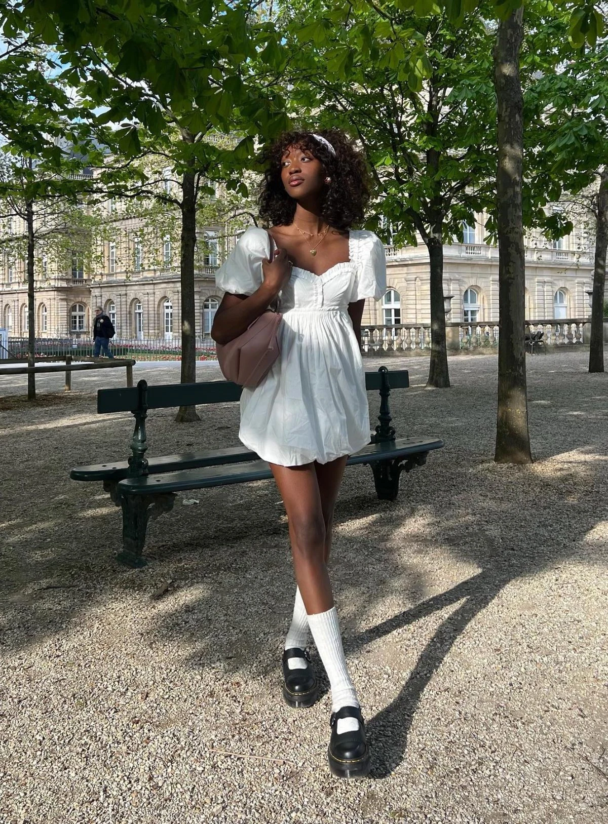 White Puff Sleeve Mini Dress with Mary Jane Platforms