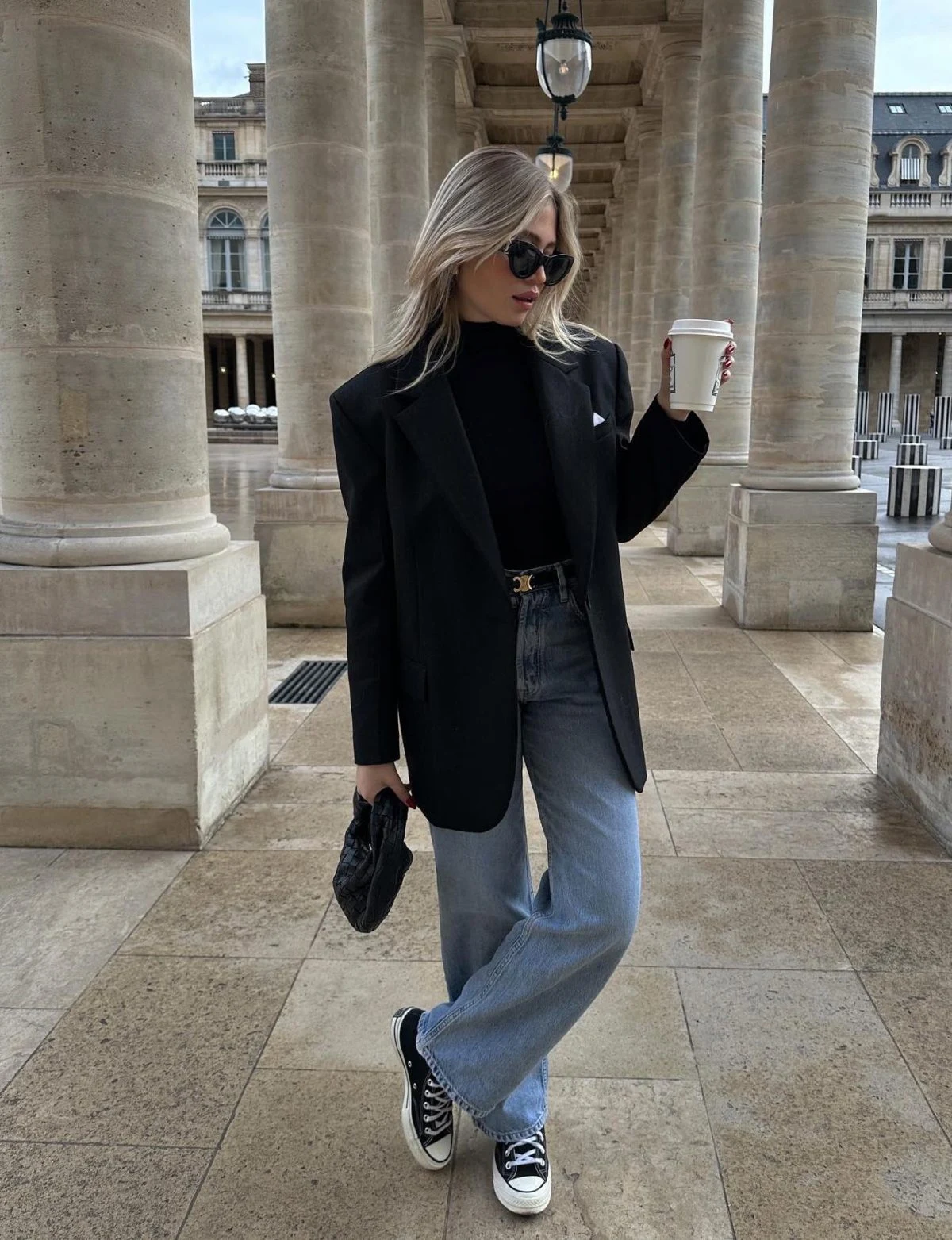 Black Blazer Light Wash Jeans Outfit Paris Street Style