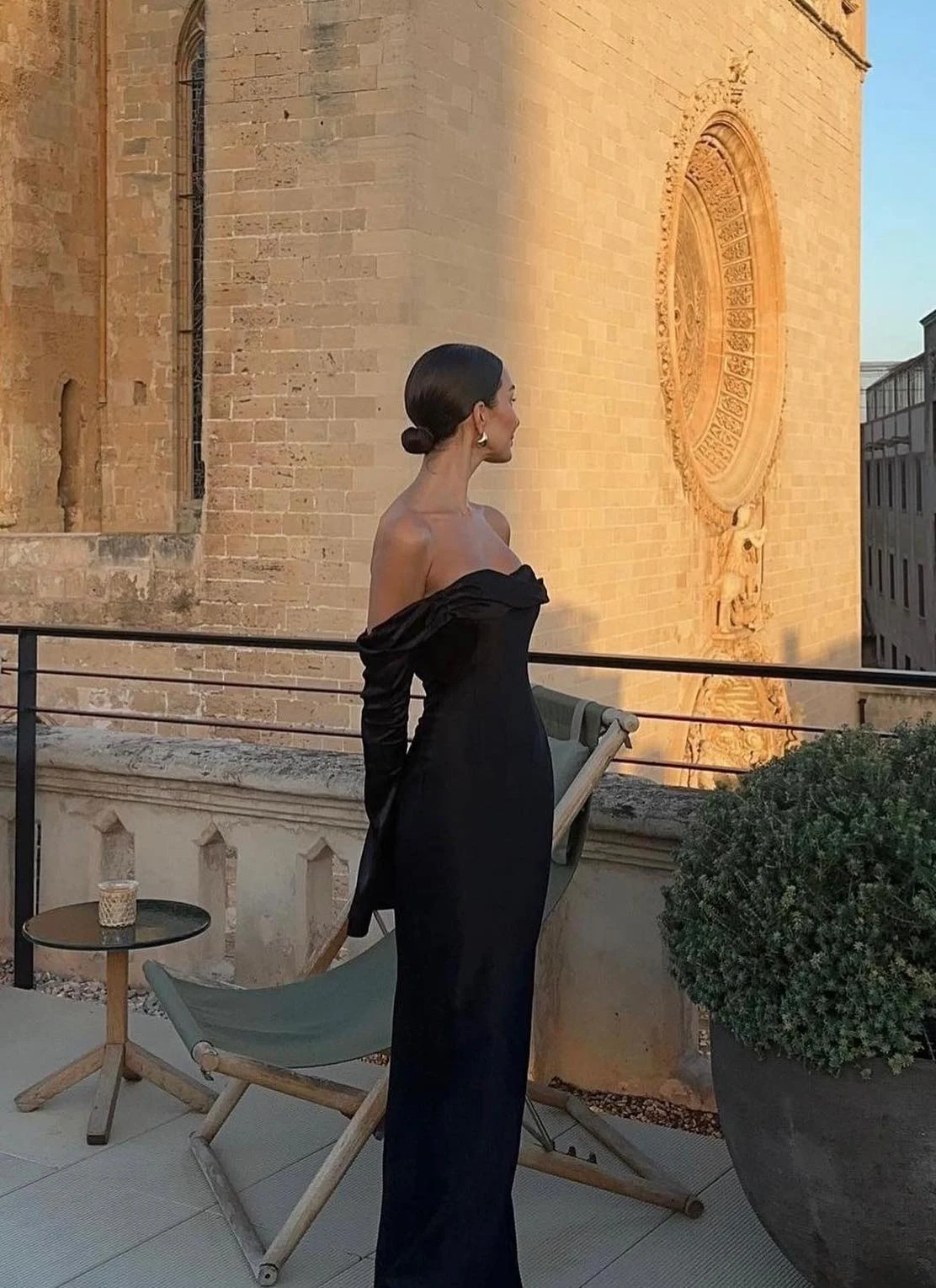Black Off-Shoulder Jumpsuit Outfit with Wide-Leg Silhouette