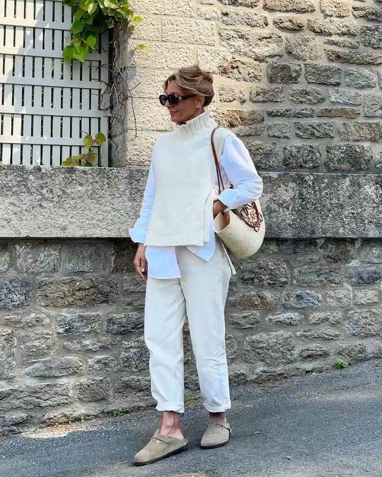 Cream Knit Vest White Shirt Trousers Outfit