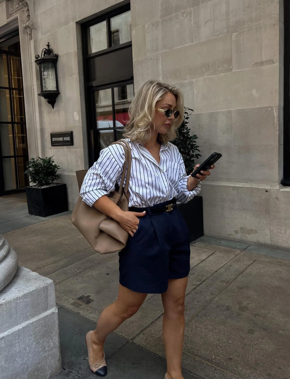 Navy Mini Skirt White Pinstripe Shirt Outfit