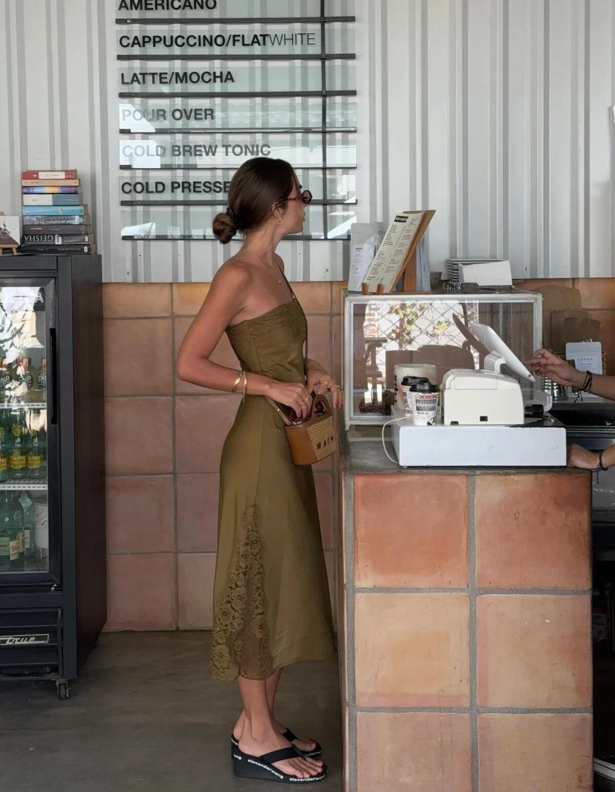 Olive Green Linen Strapless Jumpsuit Outfit