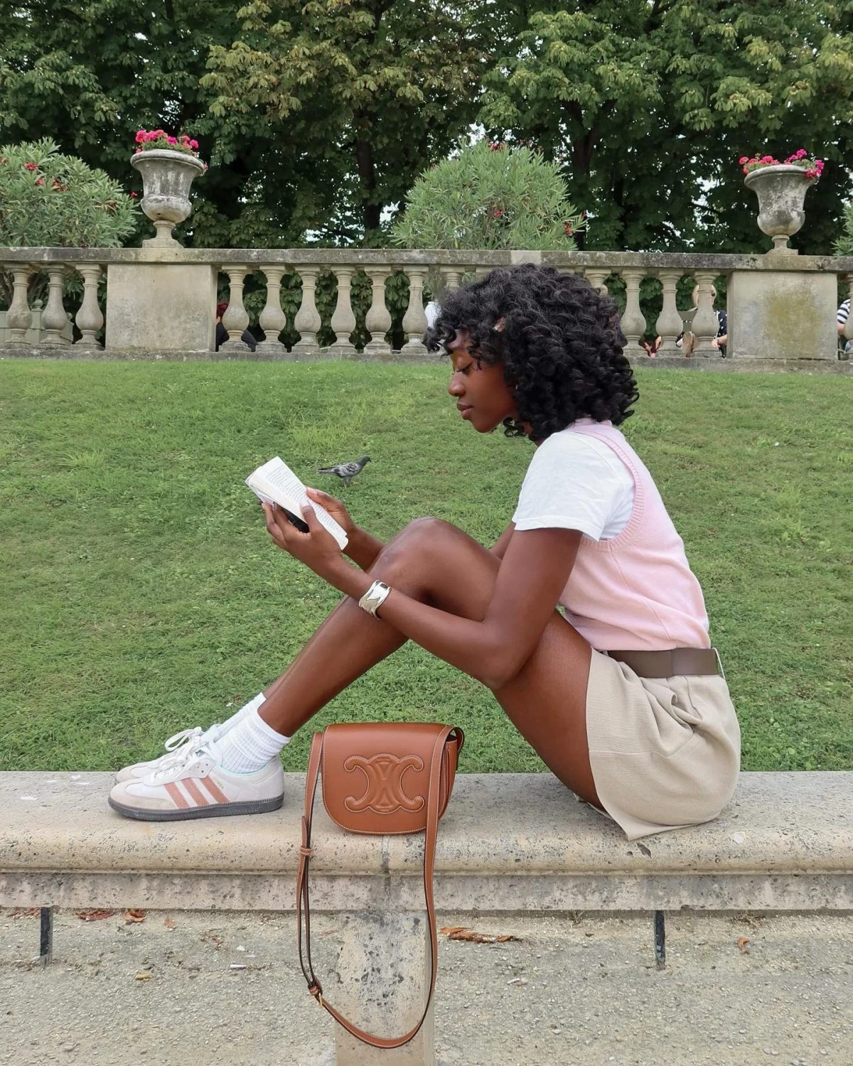 Pink Cardigan Beige Linen Shorts Outfit for Weekend