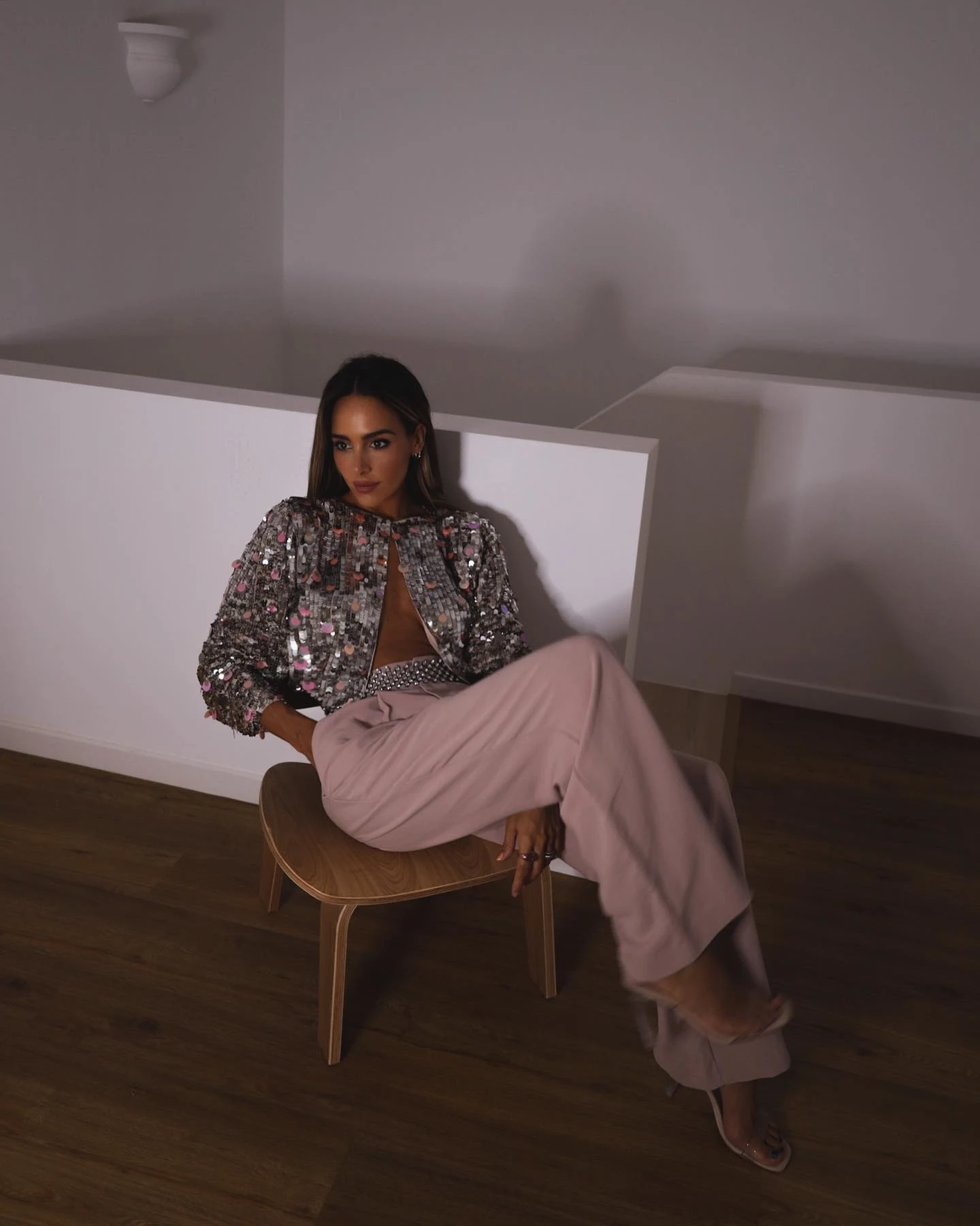 Sequin Jacket Pink Trousers Party Outfit