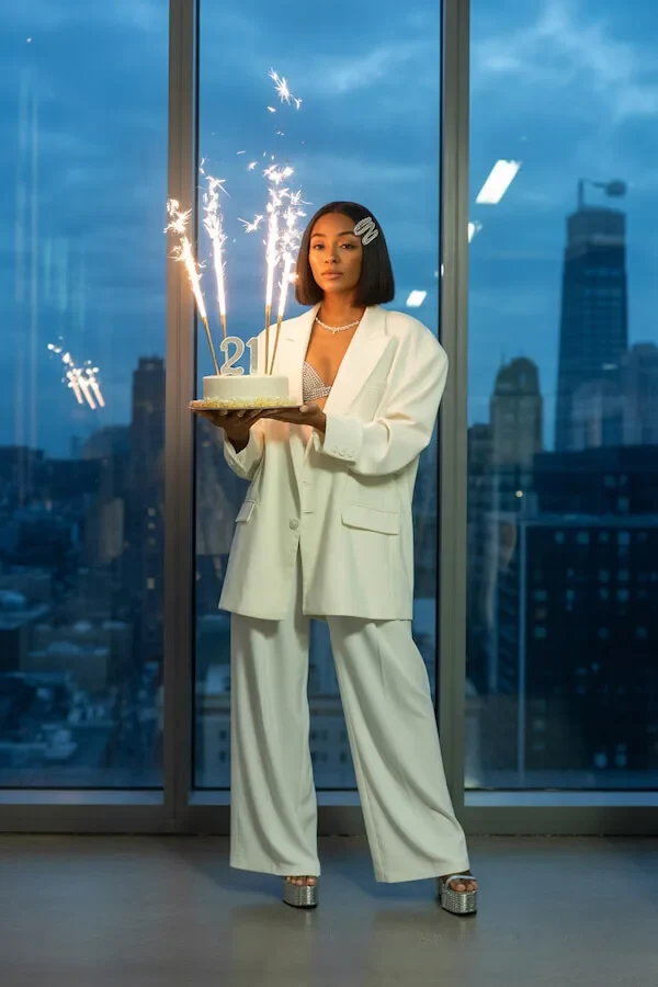 White Oversized Blazer Suit with Wide-Leg Trousers