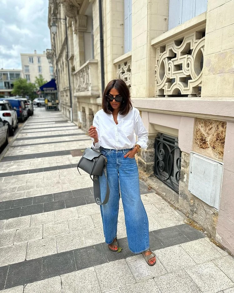 White Linen Shirt Wide-Leg Jeans Outfit