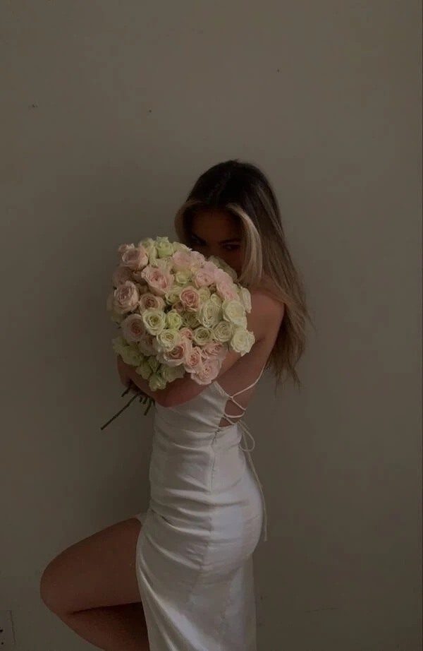 White Satin Midi Dress Lace-Up Back