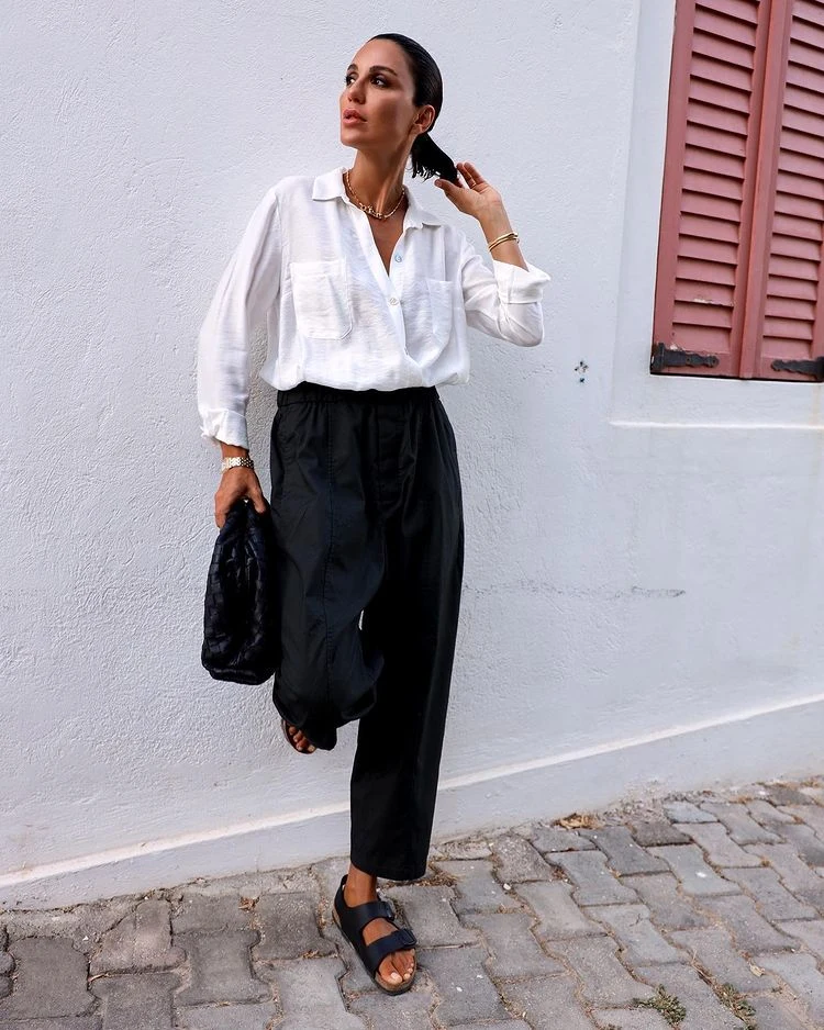 White Linen Shirt Black Trousers Minimalist Outfit