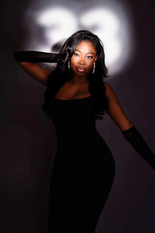 Black Velvet Midi Dress with Opera Gloves Evening Outfit