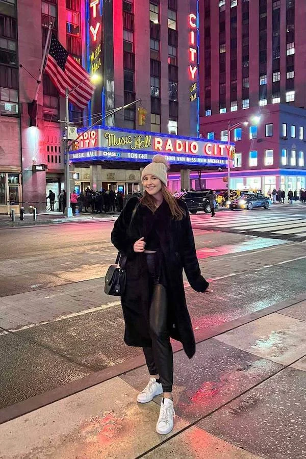 Black Wool Coat Outfit with Leather Leggings Winter