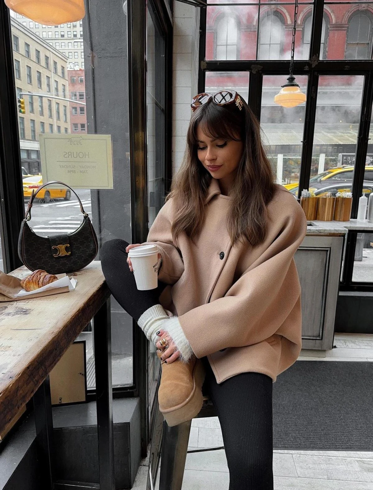 Camel Oversized Blazer Outfit with Black Leggings