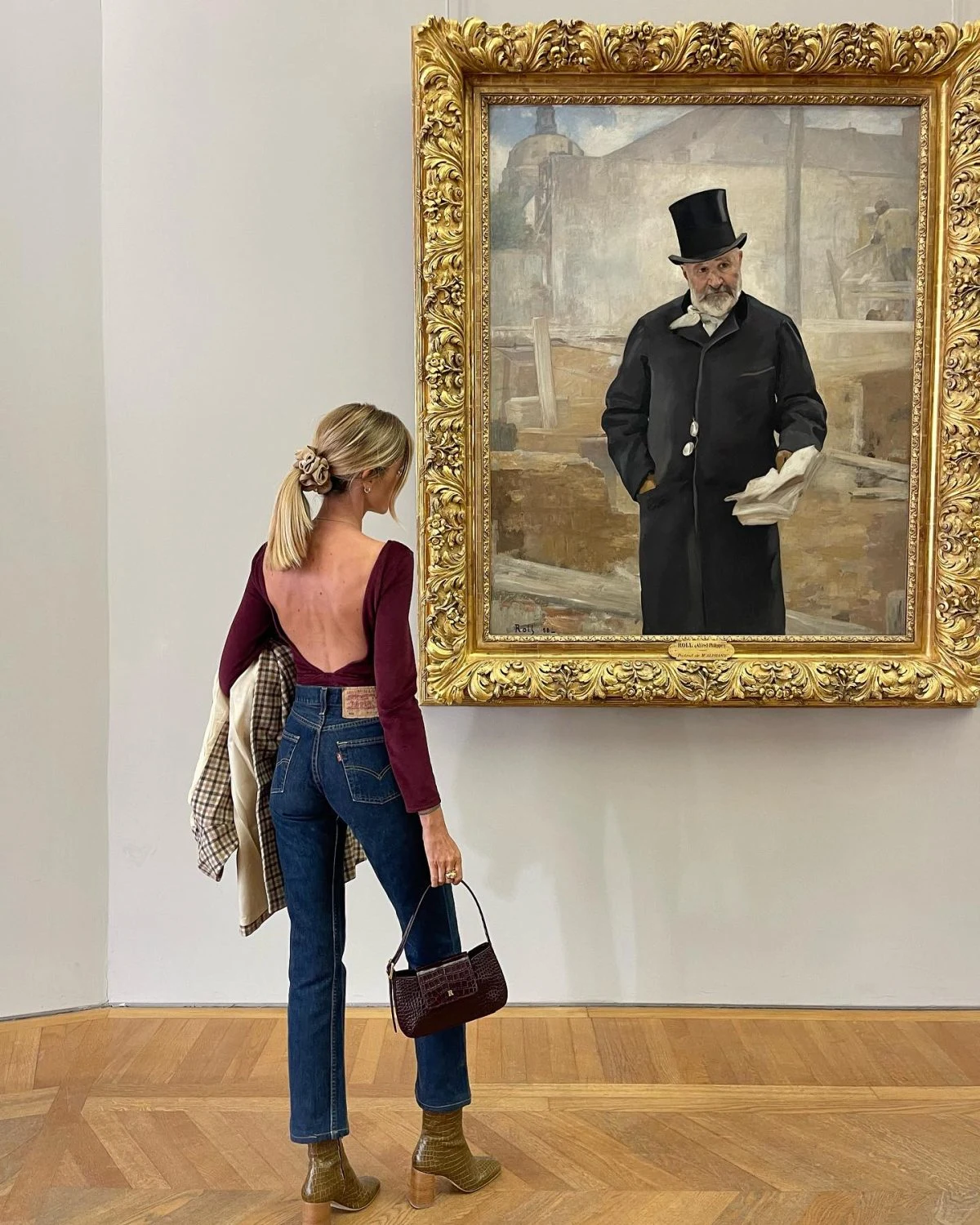 Burgundy Open Back Top Outfit with Straight Leg Jeans