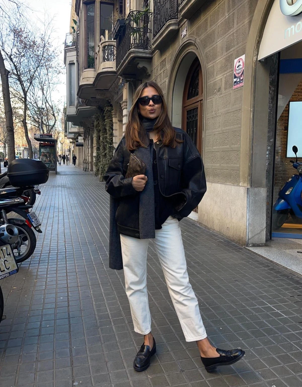 Black Shacket White Jeans Loafers Outfit