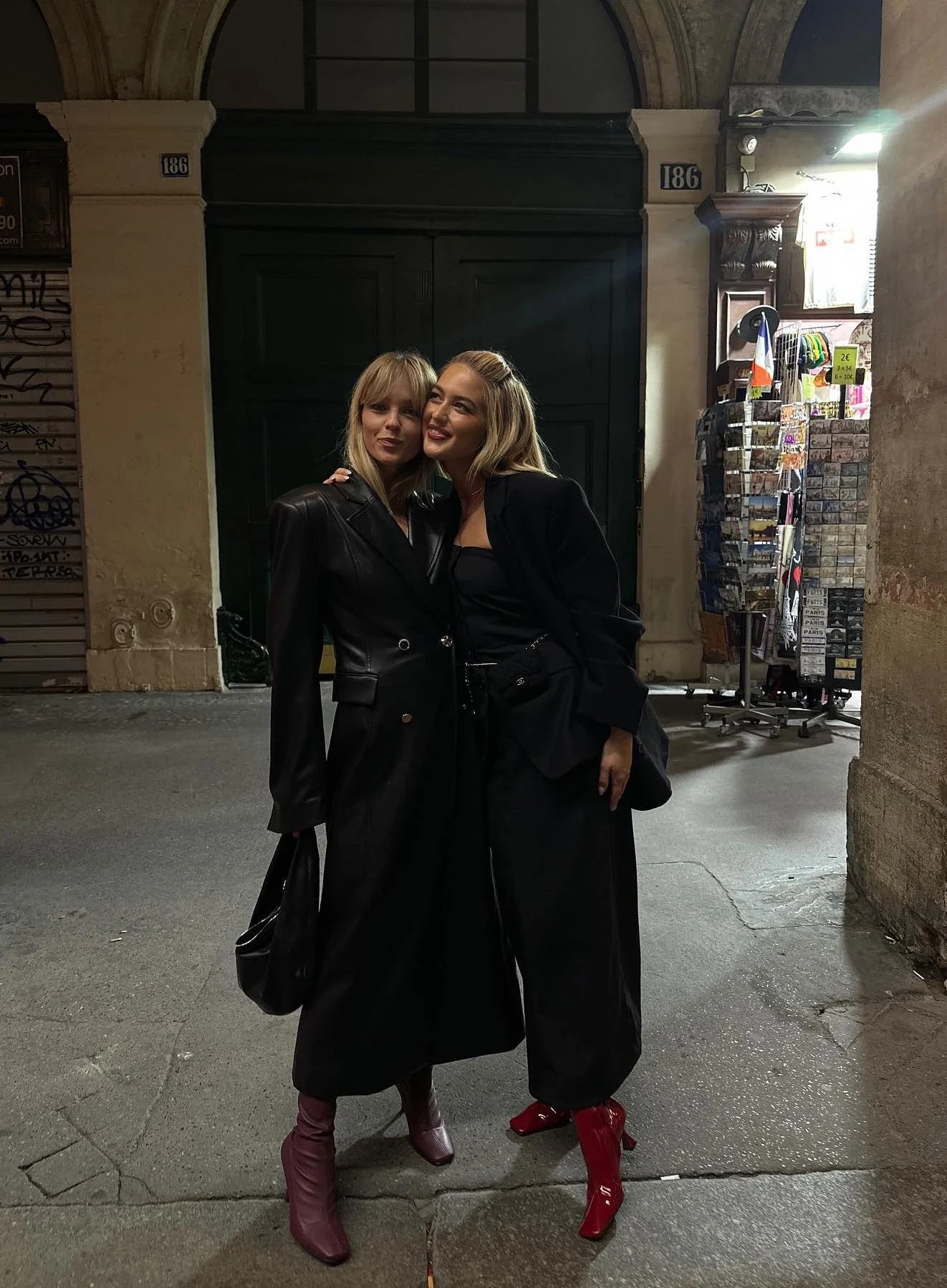 Black Trench Coat Outfit with Red Ankle Boots