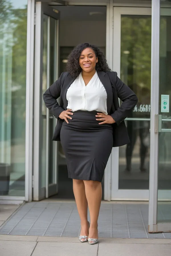 Black Blazer White Blouse Pencil Skirt Office Outfit