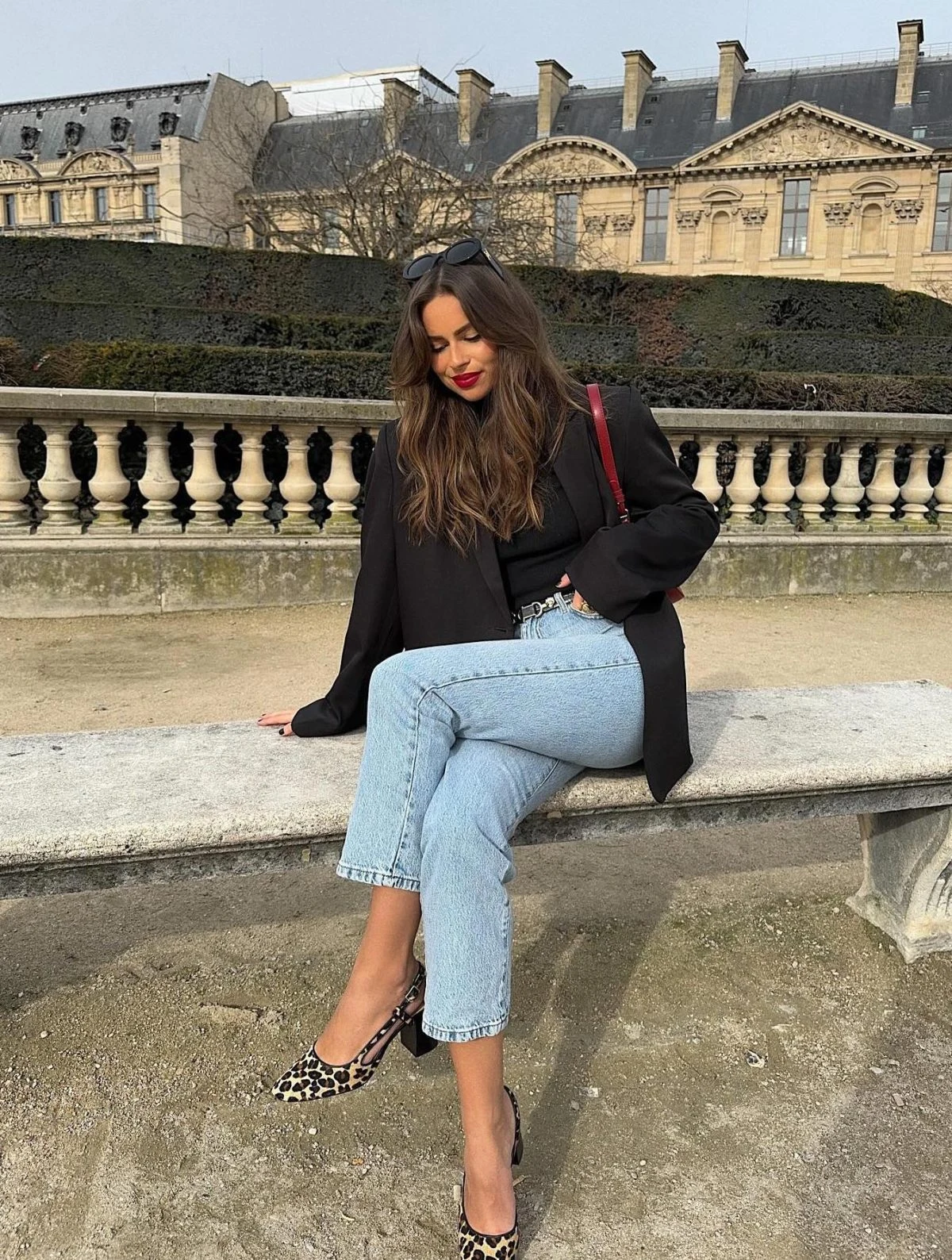Black Blazer Light Wash Jeans Leopard Heels