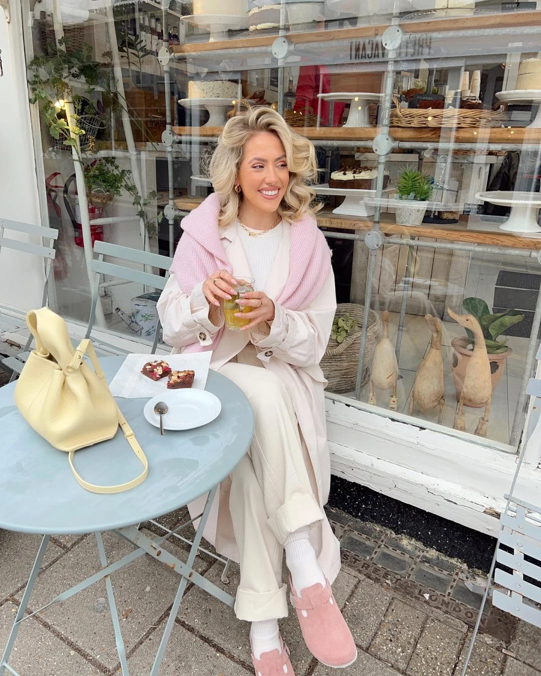 Cream Wide-Leg Trousers with Pink Corduroy Shacket Outfit