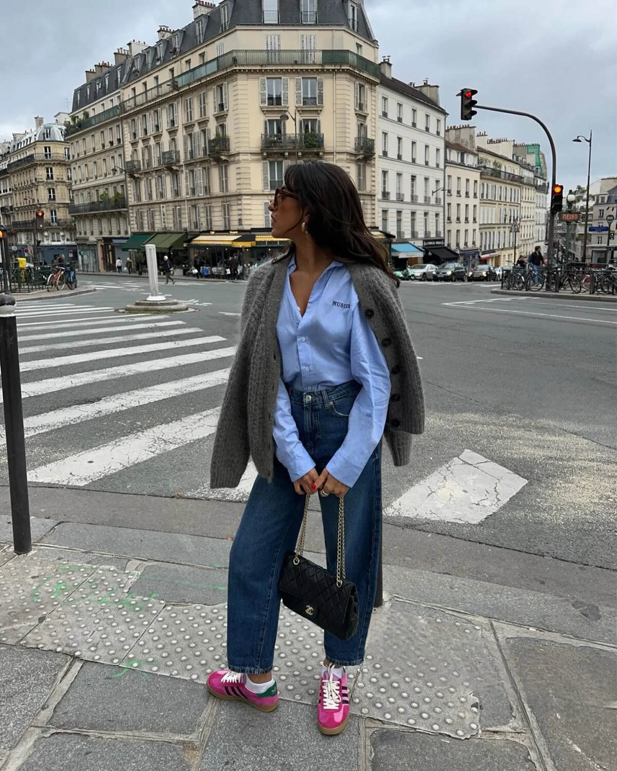 Gray Cardigan Outfit with White Shirt and Jeans