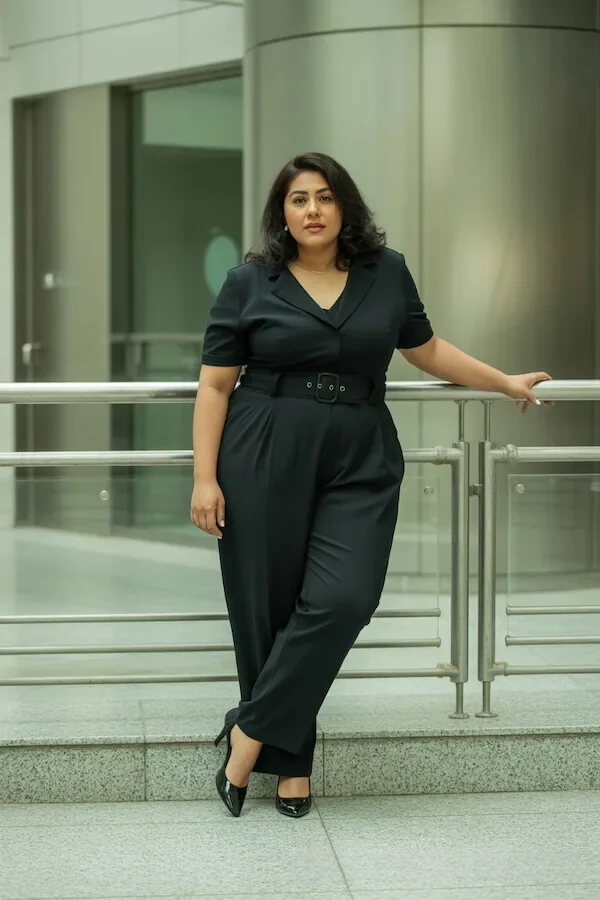 Black Belted Jumpsuit Outfit with Wide-Leg Trousers