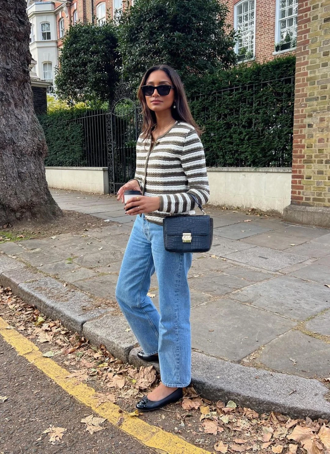 Striped Cardigan Outfit with Straight-Leg Jeans