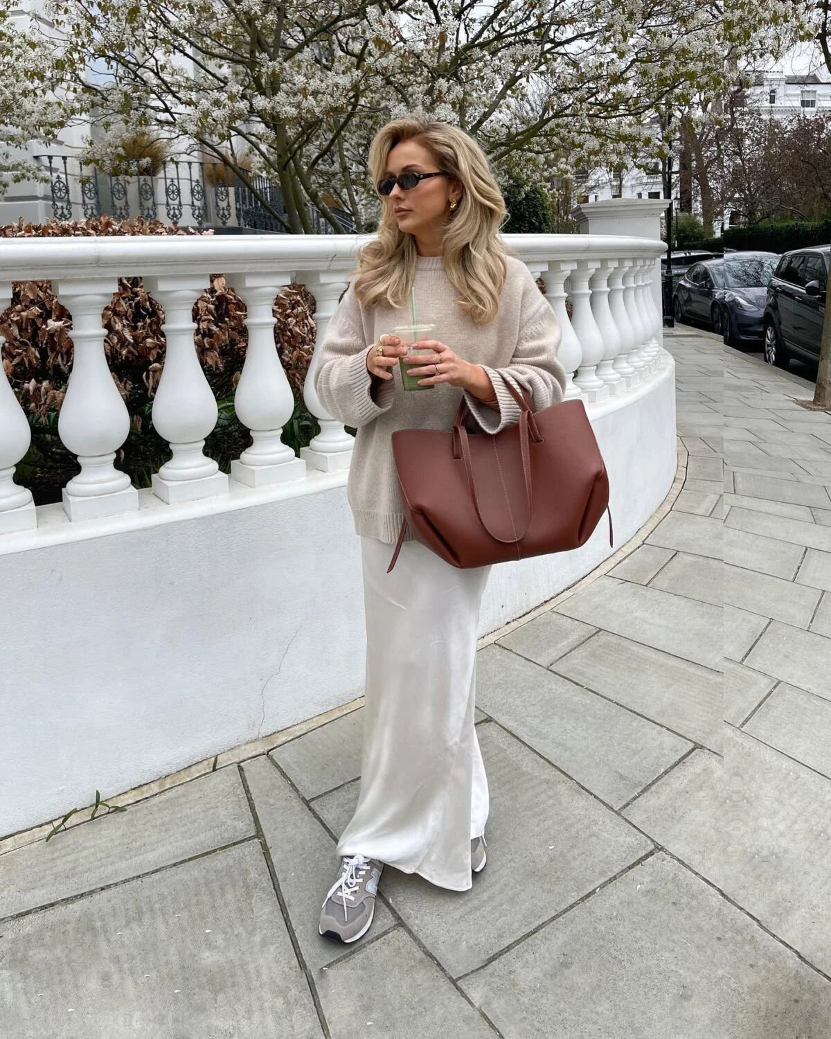 Beige Oversized Knit Wide Leg Trousers Outfit