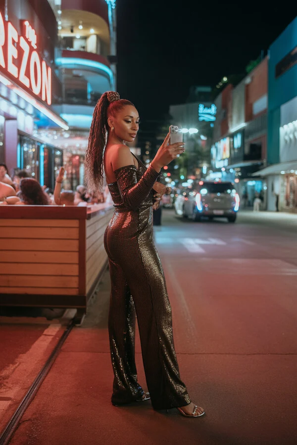 Black Sequin Off-Shoulder Jumpsuit Party Outfit