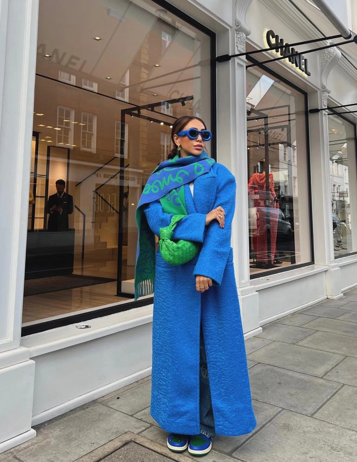 Cobalt Blue Coat with Green Logo Scarf