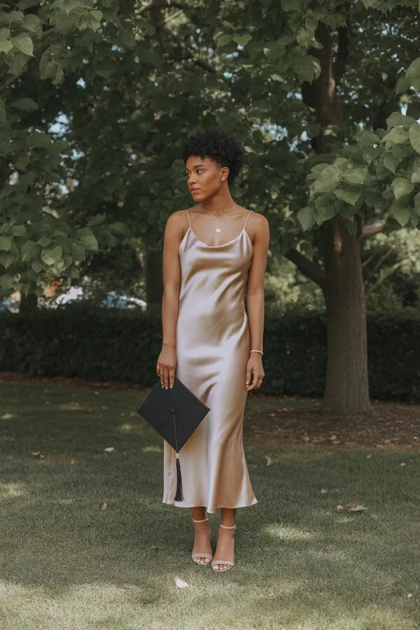 Champagne Silk Slip Dress with Strappy Sandals for Summer Events