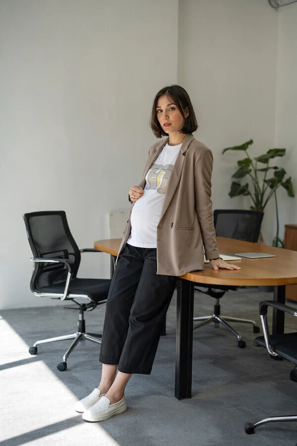 Taupe Blazer Black Trousers White Sneakers Business Casual