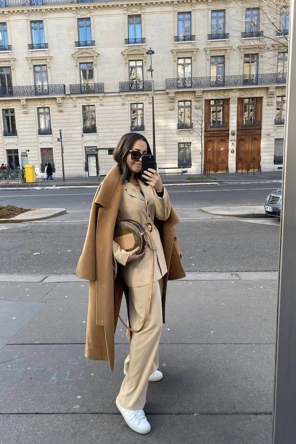 Camel Tonal Co-Ord Outfit with Oversized Coat