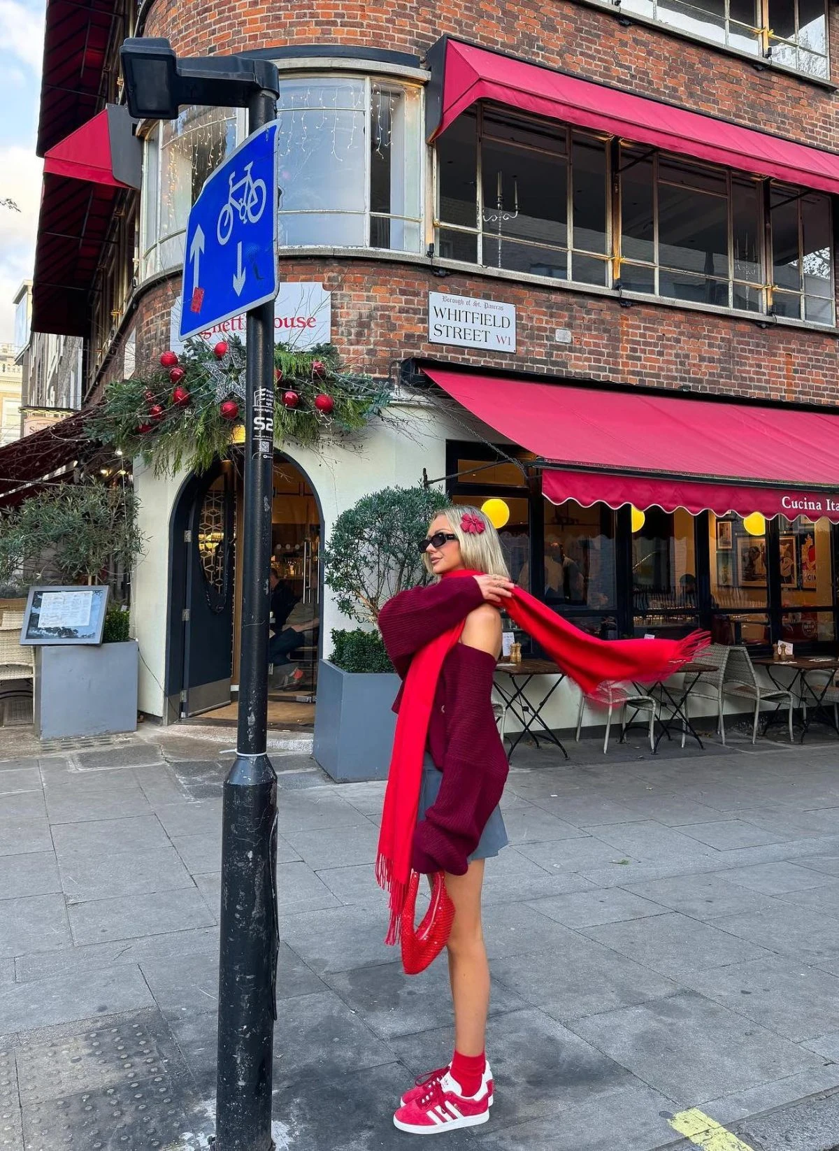 Burgundy Knit Mini Dress Outfit with Red Scarf